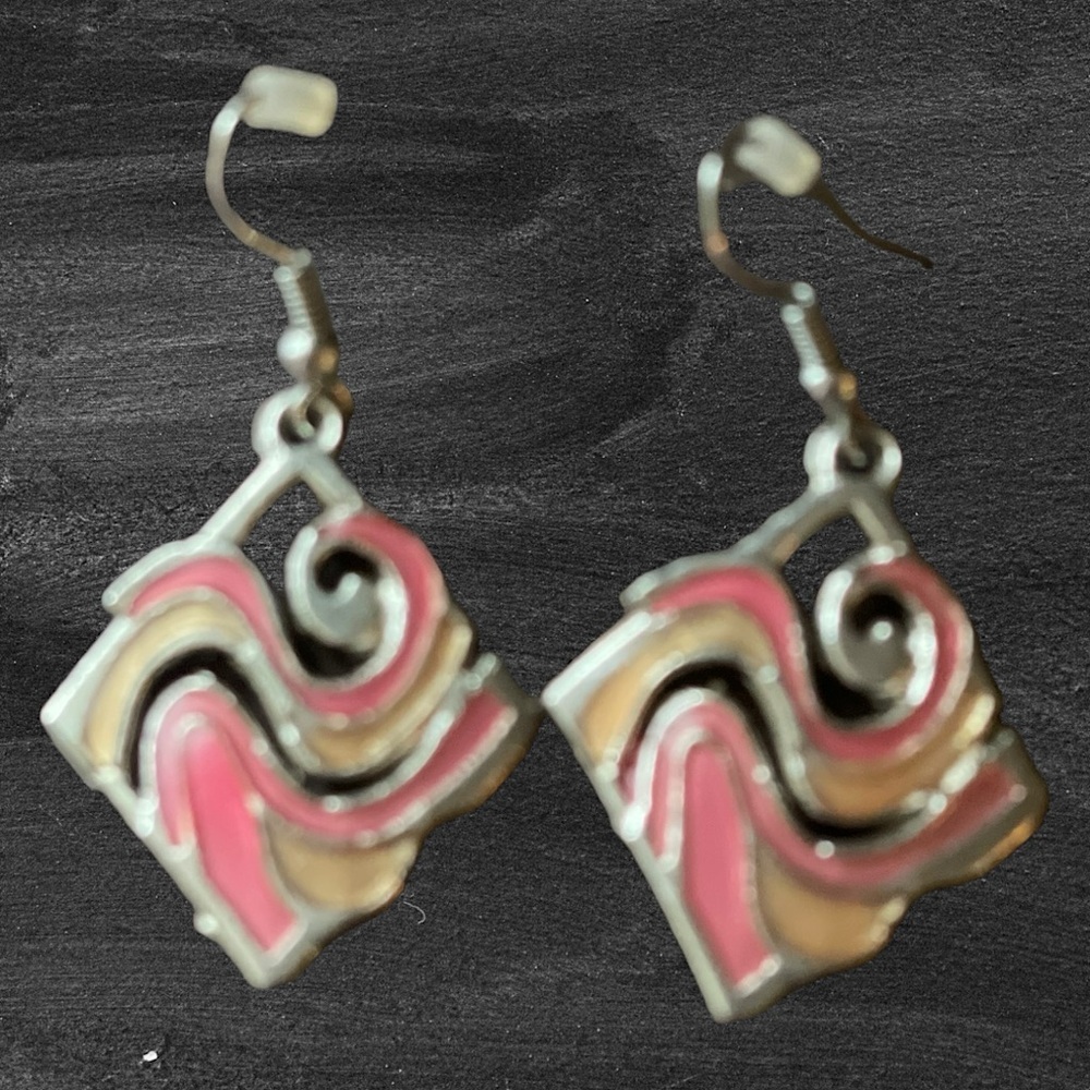 Vintage 1980s Art Deco Inspired Swirl Drop Earrings